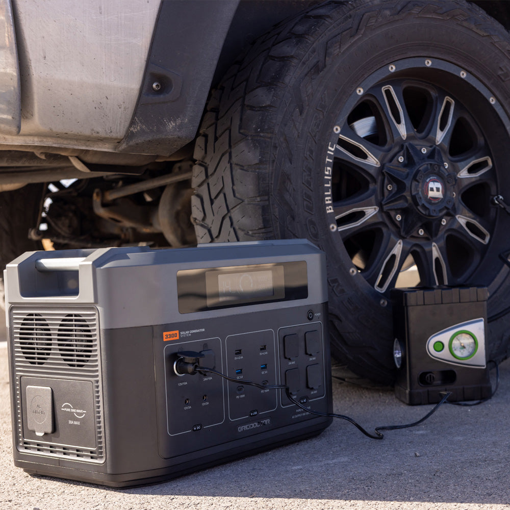 gid doctor running an air pump which is pumping a tire