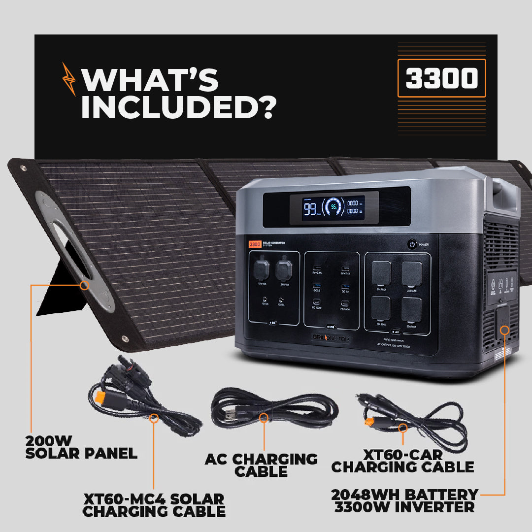 Included accessories with the Grid Doctor 3300 Solar Generator System