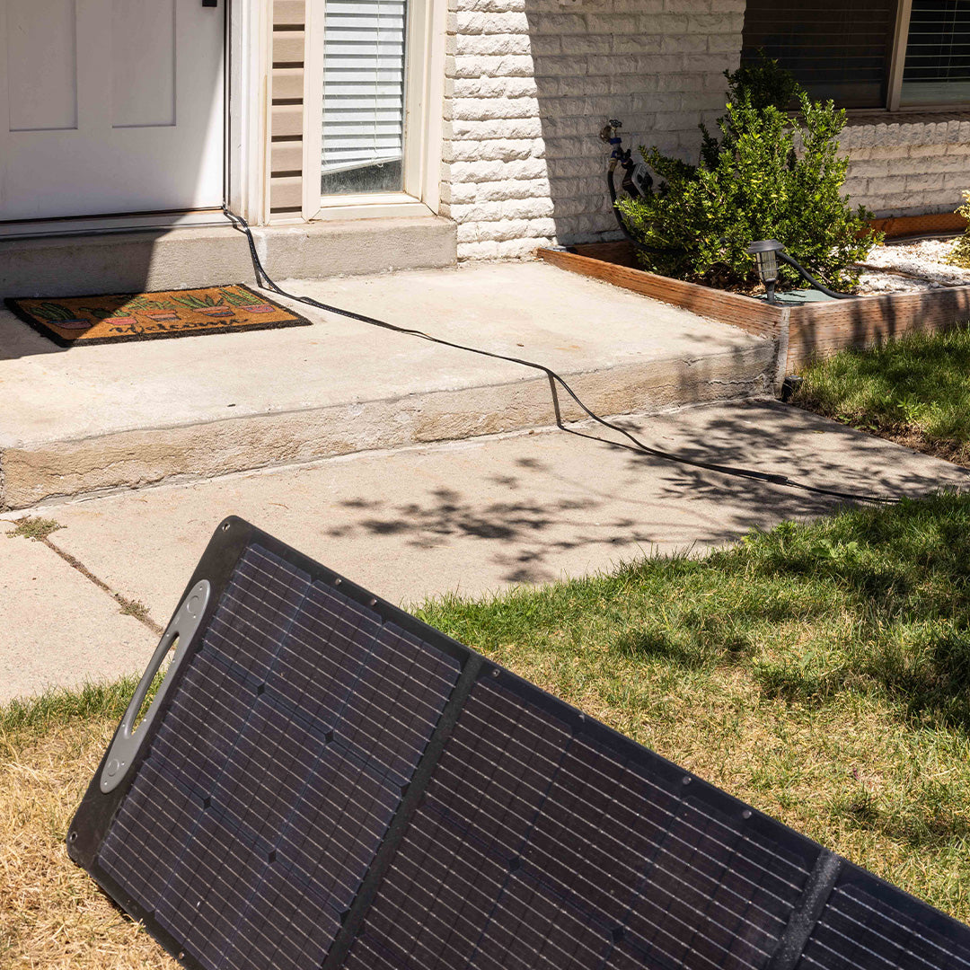 Solar panels connected with 75-Foot Extension Cord for the 2200 & 3300 Solar Generators by Grid Doctor